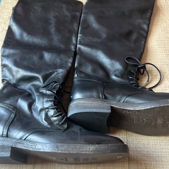 Free People We The Free Tanner Tall Boots Black Leather Knee High Flat US 9 - Picture 3 of 14